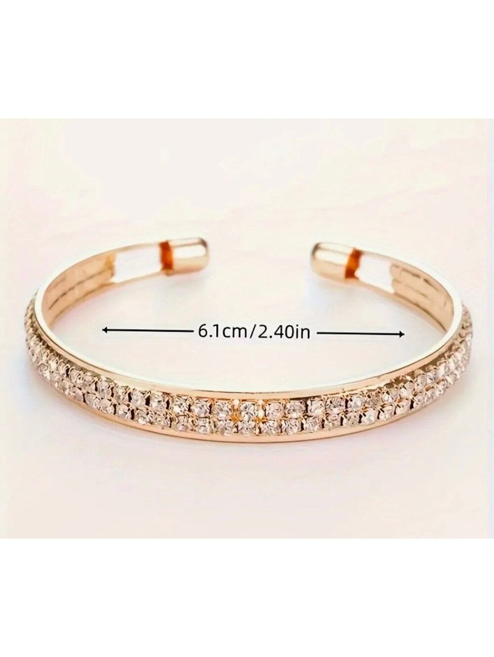 New - Elegant Open Cuff Bracelet with Sparkling Rhinestone Embellishments - Picture 2 of 5